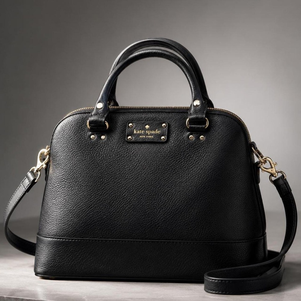 Kate Spade New York Cedar Street Maise Satchel Black Leather Dome Bag Crossbody